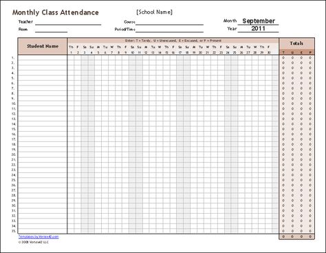 Class Record Template Aesthetic, Class Record Template, Class Attendance Ideas, Monthly Attendance Sheet, Class Attendance Sheet, Classroom Attendance Chart, Attendance Sheet In Excel, Student Attendance Sheet, Attendance Template