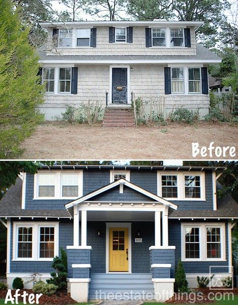 awesome home renovation! via The Estate of Things #DIY *Note: I would love if we could add a portico cover to the front entrance, it adds so much character Exterior Paint Sherwin Williams, Renovation Facade, Architecture Renovation, Porch Addition, Doors Exterior, Home Exterior Makeover, Exterior Renovation, Casas Coloniales, Exterior Makeover