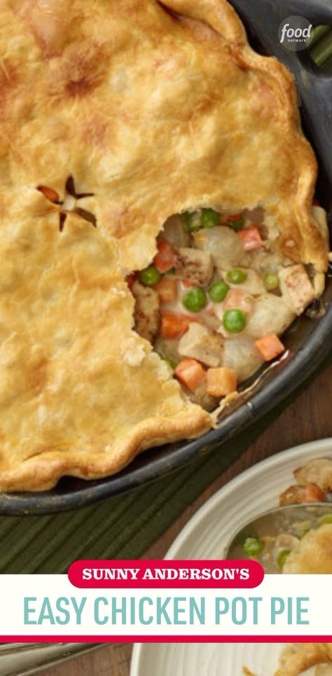 Recipe of the Day: Sunny Anderson's Easy Chicken Pot Pie 😊 You might think of chicken pot pie as a labor-intensive dish, but Sunny's version is so easy that you can make it on a weeknight. Frozen pearl onions and a store-bought pie crust cut down on prep time. And, while one and a half pounds of chicken tenders wouldn't normally feed a family, this pie stretches them into a hearty meal. Chicken Breast Dishes, Easy Chicken Pot Pie Recipe, Beef Pie, Iron Ideas, Chicken Head, Homemade Chicken Pot Pie, Chicken Pot Pie Recipe, Easy Chicken Pot Pie, Pies Recipes