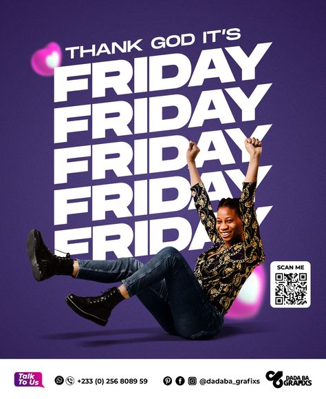 Thank God Is Friday Design, Thank God It's Friday Flyer Design, Friday Flyer Design, Poster Company, Content Development, Baby Logo Design, Graphic Design Inspiration Poster, Photography Men, Social Media Branding Design