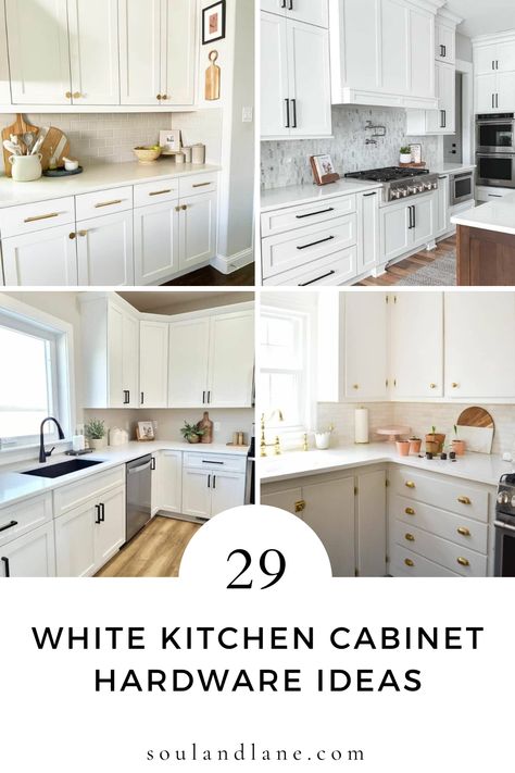 Infuse your white kitchen cabinets with personality through carefully chosen hardware that stands out. Opt for classic polished chrome handles for a timeless look, or venture into bold territory with matte black pulls for striking contrast. Consider the elegance of brushed gold or brass knobs to add warmth and sophistication. For those who appreciate detail, intricate ceramic or glass knobs can introduce texture and color. These hardware ideas not only complement your pristine white cabinets but White Cabinets Knobs, Brushed Nickel Kitchen Hardware White Cabinets, White Cabinets With Nickel Hardware, Kitchen Handles Ideas White Cabinets, White Kitchen Door Handles, White Kitchen Silver Handles, Brushed Nickel Hardware Kitchen Cabinets, White Cabinets With Champagne Hardware, White Kitchen Cabinets With Black Pulls Hardware