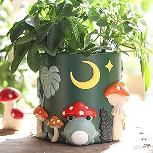 GUGUGO Colorful Frog Garden Plant Pots, Cute Unique Succulent Planters with Drainage, Rainbow Small Mushrooms Flower Planters Pots for Indoor Plants, Funny Eclectic Home Décor (B, 5Inch) Plants Funny, Frog Garden, Pots For Indoor Plants, Carrot Flowers, Colorful Planters, Garden Plant Pots, Succulent Planters, Plant Book, Face Planters