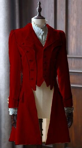 red tailcoat knight duke noble formal outfit uniform Red Victorian Outfit Men, Ringmaster Outfit Men, Victorian Clothing Male, Victorian Outfit Men, Victorian Fashion Male, Red Tailcoat, Vox Cosplay, Royalty Clothes, Red Suits