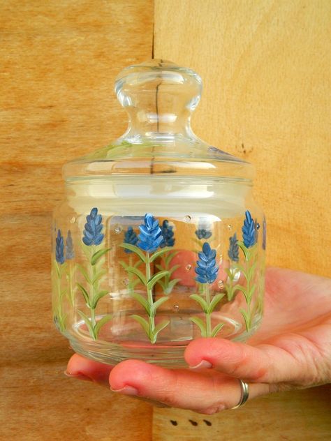 Painted Vases Ideas Simple, Painted Cookie Jar, Blue Candy Buffet, Birthday Crochet, Candy Buffet Jars, Jar Painting, Painting Glass Jars, Glass Cookie Jars, Paint Cookies