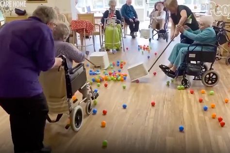 Nursing Home Residents Play Life-Size Game of 'Hungry Hungry Hippos' While Under Lockdown Games For Nursing Home Residents, Activities For Nursing Home, Activities For Nursing Home Residents, Life Size Games, Nursing Home Activities, Diy Bird Bath, Hungry Hippos, Family Presents, Creative Activities For Kids