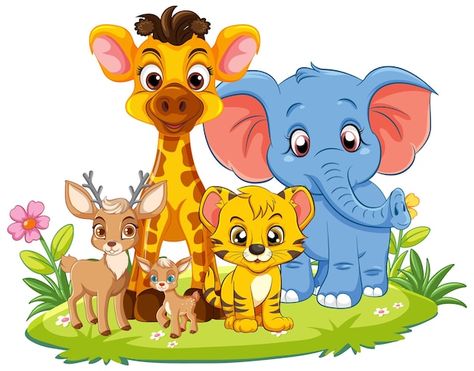 Free vector cute wild animals cartoon ch... | Free Vector #Freepik #freevector Wild Animals Cartoon, Safari Animal Party, Chat Illustration, Crab Cartoon, Jungle Images, Jungle Animal Art, Safari Scene, Cartoon Giraffe, Animals Cartoon