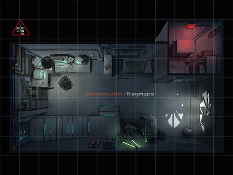 This hacker's basement hideout battle map features a safe room and an escape hatch under the safe (removable asset). See the variants of this map at my Patreon. #dnd #maps #battlemaps #dndmaps #roll20 #roll20maps #cyberpunk #cyberpunk2185 #cyberpunkred #ttrpg #rpg #tabletop #fantasy #map #dungeon #dungeonmaps #encountermaps #battlemap #dndbattlemap #pathfinder #starwars #5e #modern #scifi #rpgmaps #ttrpgmaps #fantasygrounds #foundry Cyberpunk Battlemap, Map Rpg, Shadowrun Rpg, Cyberpunk Rpg, Dnd World Map, Building Map, Battle Map, Modern Basement, Map Maker