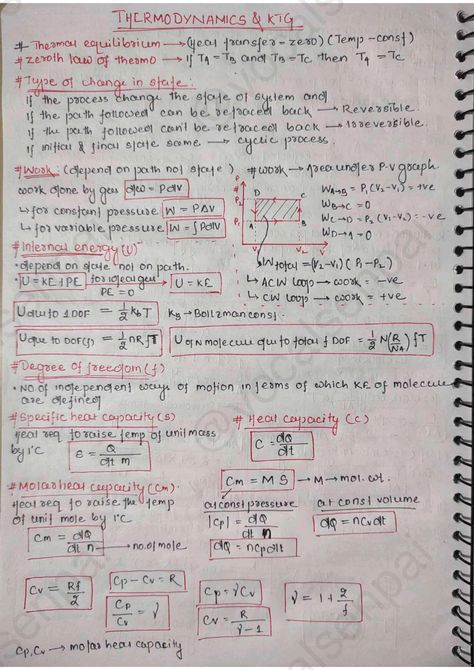 Thermodynamics & Kinetic Theory of Gases (KTG) Quick Revision Kinetic Theory Of Gases Notes, Thermodynamics Notes, Thermal Physics, Nomenclature Chemistry, Notes Physics, Tissue Biology, Kinetic Theory, Second Law Of Thermodynamics, Element Chemistry