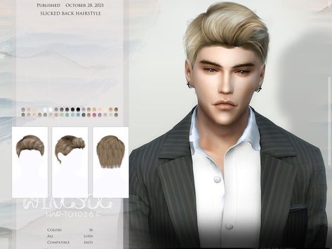 Sims 4 Male Hair Slicked Back, Sims 4 Cc Slick Back Hair Male, Slicked Back Hairstyle, Sleek Back Hair, Hair Slick, Back Hairstyle, Sims 4 Hair Male, Swept Back Hair, Sims 4 Piercings