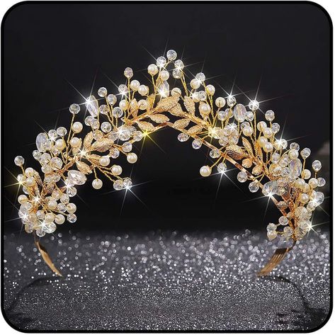 Amazon.com: Kisshine Rhinestone Wedding Crowns and Tiaras Gold Leaf Crown Headbands Pearl Bridal Headwear Hair Accessories for Women : Beauty & Personal Care Crown Headbands, Gold Leaf Crown, Crowns And Tiaras, Leaf Crown, Bride Crown, Bridal Headwear, Pearl Bridal, Crown Headband, Rhinestone Wedding