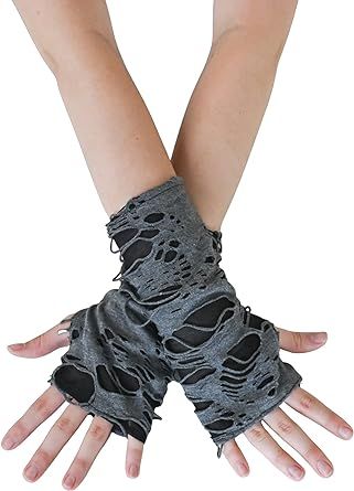 Skeleteen Punk Ripped Arm Warmers - Fingerless Long Sleeve Knitted Warmer Gloves Goth Accessories for Men and Women Gothic Gloves, Steampunk Gloves, Black Zombie, Black Fingerless Gloves, Mode Rock, Mode Punk, Goth Accessories, Estilo Grunge, Moda Punk