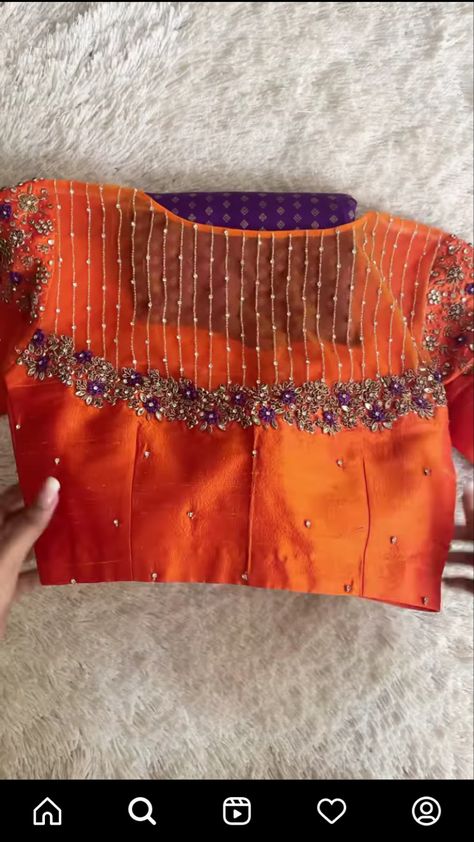 Back Open Maggam Work Blouse Designs, Cutwork Blouse Designs Boat Neck, Neted Blouse Aari Work, Boat Neck Work Blouse Designs, Net Blouse Designs Latest Boat Neck, Sreemantham Sarees, Cold Shoulder Blouse Designs, Work Blouse Designs, Maggam Blouse