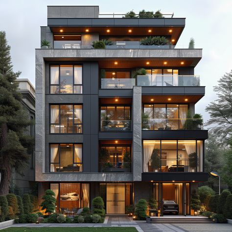 8 Story Apartment Building, Apartment Design Architecture Exterior, Luxury Apartment Building Exterior, Modern Apartment Design Exterior, Luxury House Facade, Mailbox Design Ideas, Home Facade Ideas, Residential Complex Architecture, Modern Apartment Exterior