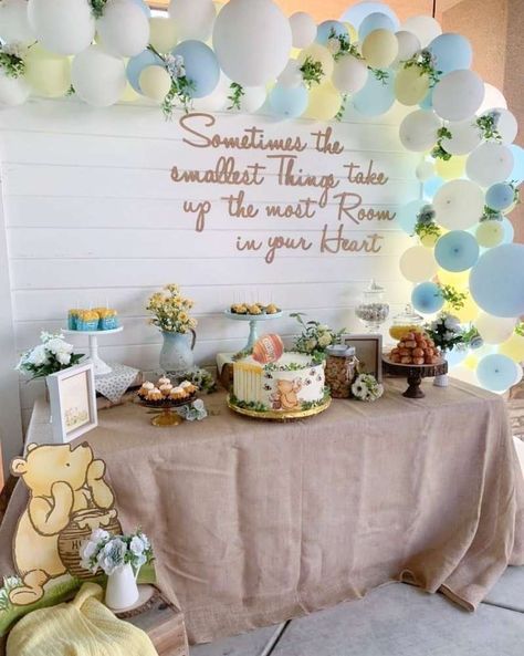 Baby Shower Winnie The Pooh, Baby Shower Party Planning, Winnie The Pooh Cake, Baby Boy Shower Party, Baby Shower Dessert Table, Winnie The Pooh Themes, Winnie The Pooh Baby Shower, Baby Shower Theme Decorations, Disney Baby Shower