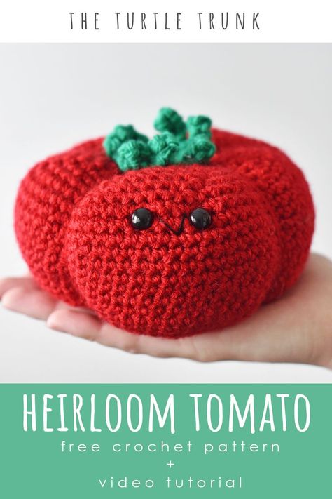 This amigurumi heirloom tomato pattern is perfect for kids play food! It works up quick and easy! Follow along with the frer crochet tomato pattern on my blog or video tutorial on YouTube! Crochet Tomato, Tomato Crochet, Crochet Garden, Crochet Fruit, Heirloom Tomato, Crochet Food, Crochet Home Decor, Plant Pattern, Crochet Home