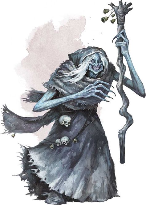 The bheur hag is a spellcasting variant of the traditional hag in D&D 5e. These hags thrive in bone-chilling climates and satiate themselves by basking in the misfortune and cruelty of mortals. Bheur Hag, Fantasy Writer, D D Monsters, Heroic Fantasy, Forgotten Realms, Dnd Monsters, 다크 판타지, Sea Witch, Fantasy Monster