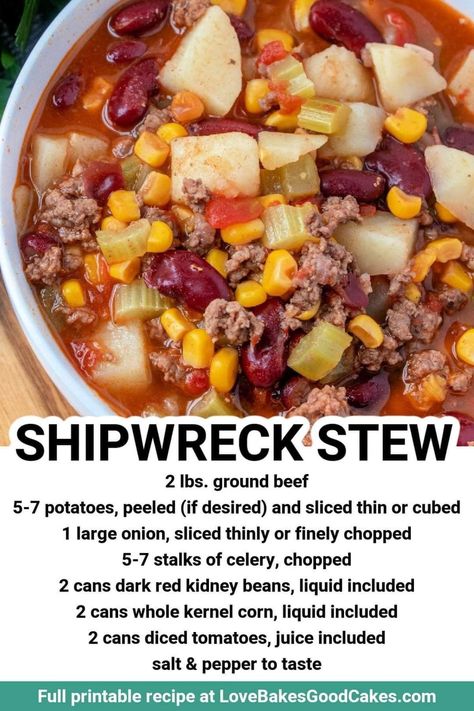 Shipwreck stew Shipwreck Stew, Ground Beef Recipe, Delicious Soup Recipes, Soup Recipes Slow Cooker, Beef Recipe, Crockpot Recipes Slow Cooker, Beef Recipes For Dinner, Soup And Sandwich, Easy Soups