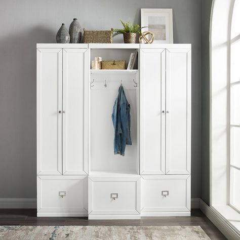 Latitude Run Adelaja Hall Tree | Wayfair Small Storage Baskets, White Hall Tree, White Pantry, Entryway Hall Tree, Mudroom Organization, Small Storage Basket, Removable Shelves, Pantry Closet, Closet Cabinets