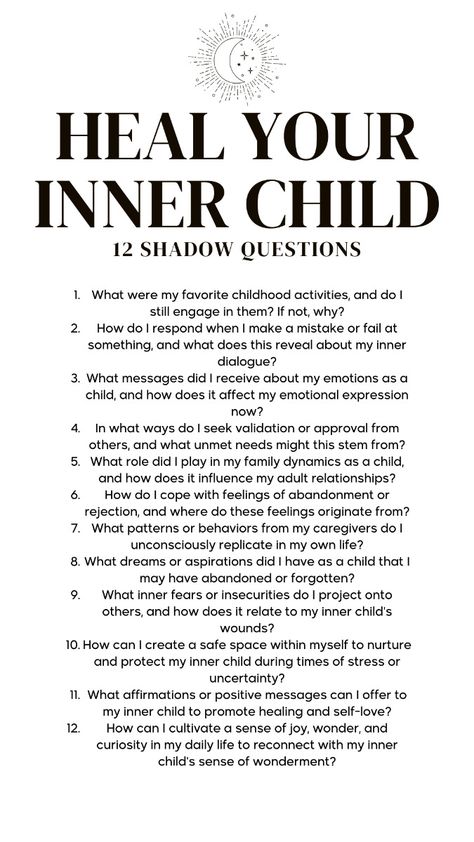 Healing your inner child is a profound journey of self-discovery and transformation. 🌼✨ By acknowledging and nurturing your inner child, you can release past hurts and embrace a more joyful, authentic life. 🌿 This process helps you build stronger self-worth, improve relationships, and find deeper peace within. 🌸 Take time to reconnect with your childhood self, offering love, compassion, and understanding. 🌞💫 Embrace this journey as a powerful step towards emotional healing and personal growth. Your inner child holds the key to unlocking true happiness and fulfillment. 💖🌟 shadow work and shadow questions Shadow Work For Inner Healing, Relationships Shadow Work, Healing Past Relationships, Emotional Shadow Work, Shadow Work About Relationships, How To Heal Mentally And Emotionally, Heal Inner Child Journal, Healing Questions Journal, The Healing Journey