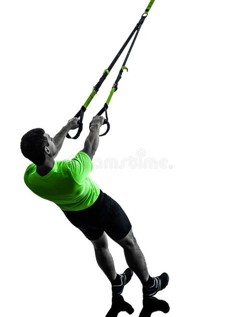 Man exercising suspension training trx silhouette. One caucasian man exercising , #Sponsored, #training, #trx, #suspension, #Man, #exercising #ad Trx Band, Man Exercising, Rava Upma, Trx Exercises, Organizing Stuff, Gathering Ideas, Trx Workouts, Suspension Training, Simple Exercises