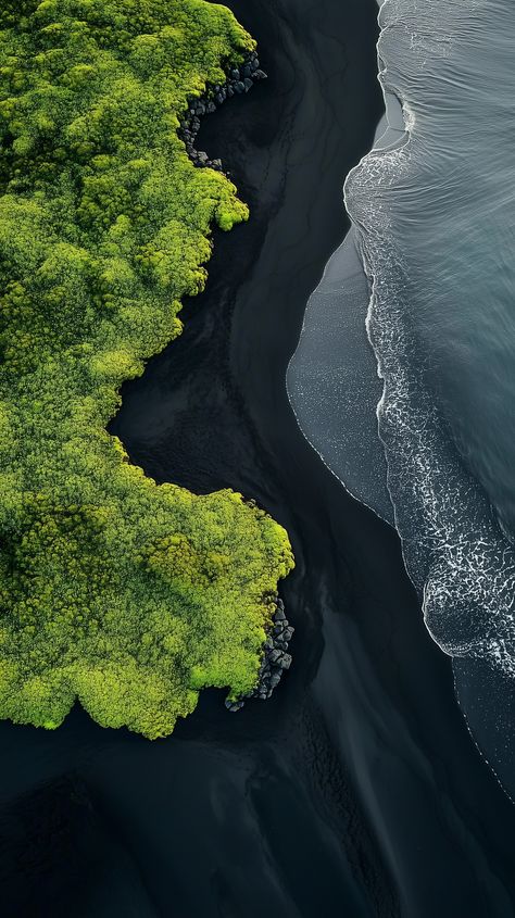 Aerial View of Icelandic Landscape - Vave BG Aerial Views Landscape, Iceland Landscape, River Aerial View, Ocean Landscape, Peter Lindbergh, Sand And Water, Black Sand, Abstract Images, Birds Eye View