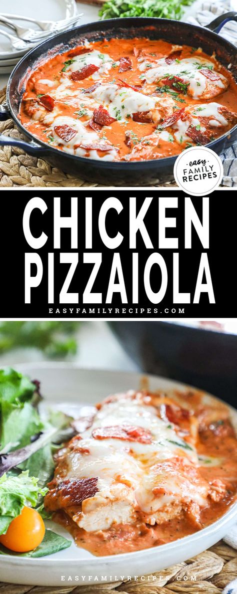 Chicken Pizzaiola, Skillet Chicken Dinner, Leftover Chicken Breast, Cut Recipe, Easy Family Recipes, Pizza Sauce Recipe, Easy Chicken Dinner Recipes, Creamy Tomato Sauce, Melty Cheese