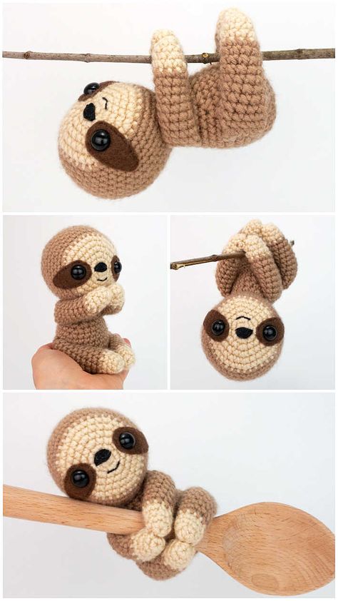 Crochet Little Sloth Free Amigurumi PDF Pattern - Amigurumi Amigurumi Sloth, Crochet Sloth, Tiny Crochet, Easy Crochet Animals, Crochet Panda, Crochet Animals Free Patterns, Crochet Design Pattern, Kawaii Crochet, Crochet Amigurumi Free