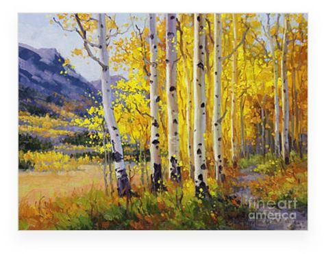 Aspen Trees Painting, Birch Trees Landscaping, Aspen Art, Birch Tree Art, Fall Tree, Aspen Trees, Watercolor Trees, Autumn Landscape, Fine Arts Posters