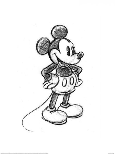 Mickey Mouse Tattoo, Mickey Mouse Sketch, Mickey Mouse Wall, Disney Poster, Mouse Sketch, Mouse Tattoos, Disney World Rides, Disney Drawings Sketches, Mouse Drawing