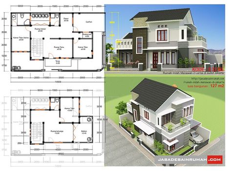 Pelan Lantai Rumah, Detail Arsitektur, Pelan Rumah, 2 Storey House Design, 2 Storey House, Small House Floor Plans, House Arch Design, Modern House Facades, Model House Plan