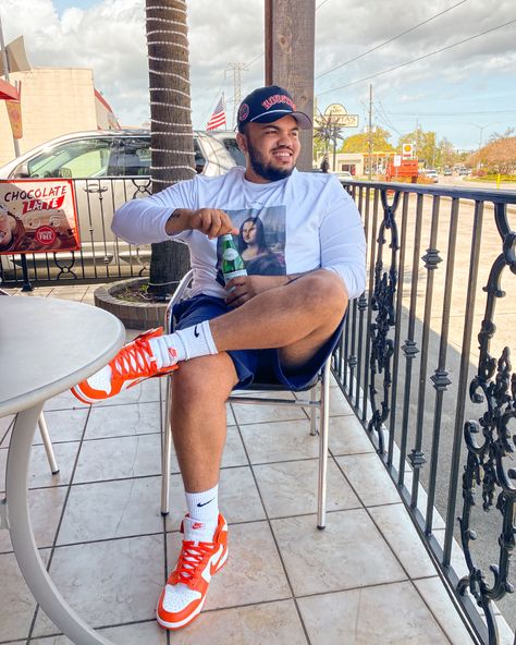 Men’s street style summer outfits Nike Dunk Low Syracuse Outfit, Dunk High Outfit Man, Dunk Outfit Man, Nike Dunk High Outfit Men, Trajes Aesthetic, Syracuse Dunks Outfit, Mens Dunks, Nike Dunk High Outfit, Syracuse Dunks