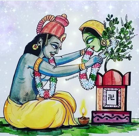 Tulsi Vivah, Radha And Krishna, Krishna Avatar, Madhubani Paintings, Krishna Drawing, Buddha Art Painting, Big Rangoli Designs, Beautiful Art Paintings, Rangoli Designs Diwali