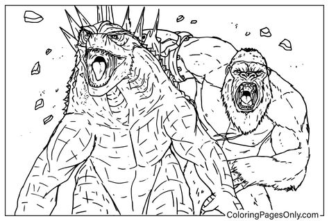 Godzilla X Kong The New Empire Drawing, Godzilla Coloring Pages Free Printable, Godzilla X Kong The New Empire, Godzilla Coloring Pages, Godzilla Drawing, Hero Drawing, Color Coloring Pages, Godzilla Vs King Kong, Godzilla Party