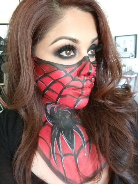 Spiderman bandana face paint Face Paint Spider, Artistry Makeup, Face Painting, Woman Face, Beautiful Paintings, Face Paint, Spiderman, Halloween Face Makeup, Makeup Looks