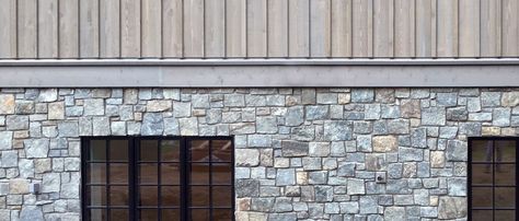 Stacked Stone Exterior, Exterior Veneer Stone, Gray Stone Veneer Exterior, How To Install Stone Veneer Exterior, Rock Exterior, Rock Veneer, Buechel Stone, Vertical Wood Siding, Veneer Stone Exterior House Lowe's