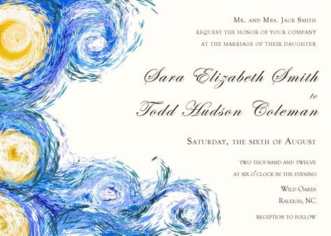 Van Gogh Wedding, Gothic Weddings, Museum Weddings, فنسنت فان جوخ, Digital Wedding Invitations Design, Digital Wedding Invitations Templates, Electronic Wedding Invitations, Wedding Invitations Uk, Starry Night Wedding