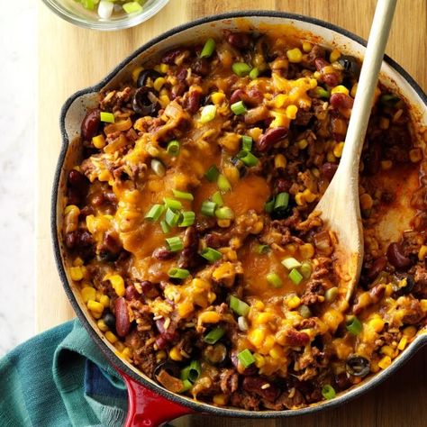 Skillet Chili, Taste Of Home, A Bowl, Skillet, Onions, Ground Beef, Make It, Chili, Corn