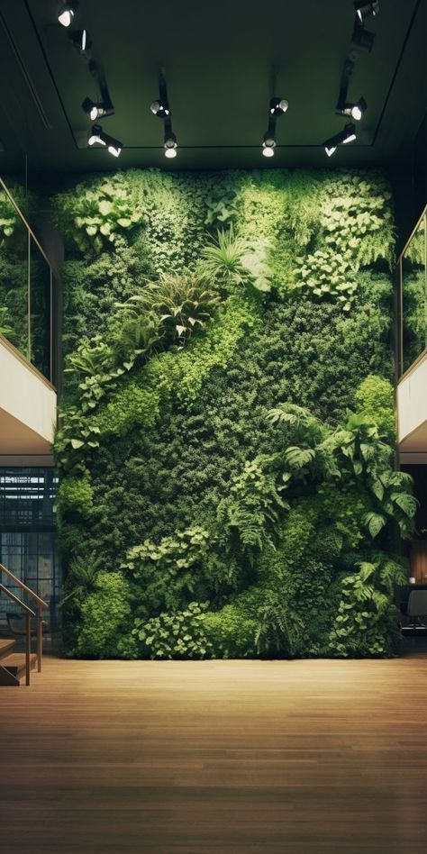 Living Wall Cafe, Green Foliage Wall, Large Plant Wall Indoor, Green Moss Wall, Live Plant Wall Indoors, Living Wall Indoor Interior Design, Live Green Wall, Vertical Wall Garden Indoor, Plant Wall With Neon Sign