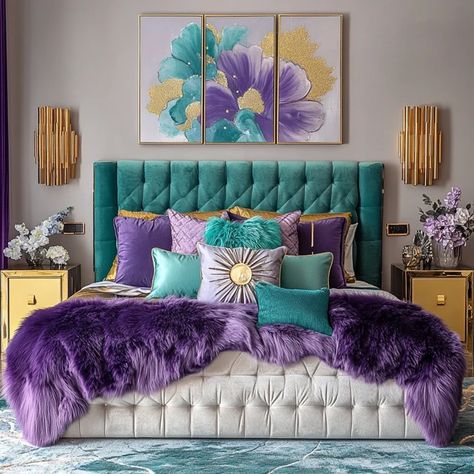 Create Fuschia Bedroom, Peacock Bedroom, Luxury Decor, Purple Color, Bedroom Ideas, Dream House, Unique Designs, Bedroom, Purple