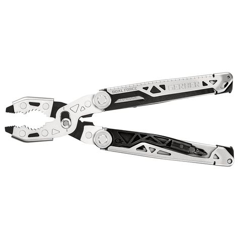 For tough jobs, it's often easier to head back to the toolbox for a proper set of pliers—until now. The Dual-Force isn't your average multi-tool, boasting layered construction to provide 2x the jaw strength and 2x the force to manhandle any task put in front of it. The adjustable 2-position slip joint jaw and extra-large teeth grasp firmly onto a variety of fasteners and apply unparalleled control. Additional features include a center-axis bit driver, plain edge knife blade, fine/coarse file, Gerber Knives, Circular Saw Table, New Milwaukee Tools, Makita Tools, Dewalt Tools, Festool Tools, Multipurpose Tools, Klein Tools, Multi Tool