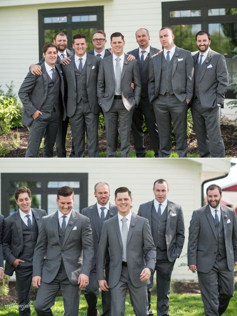 Gray on gray on gray.  <3  Kansas City weddings, outdoor wedding, groomswear, gray suit, groomsmen suit, formal menswear, Melissa Sigler Photography Gray Suit Groomsmen, Charcoal Grey Suit Wedding, Gray Groomsmen Suits, Suit Groomsmen, Formal Menswear, Wedding Parties Pictures, Groomsmen Grey, Grey Suit Wedding, Weddings Outdoor