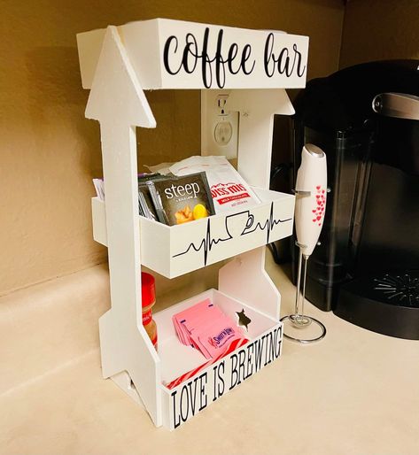 Dollar Tree Coffee Bar, Dollar Tree Coffee Bar Ideas, Coffee Station Decor, Snack Station, Coffee Bar Ideas, Diy Coffee Bar, Cricut Explore Projects, Dollar Store Diy Projects, Coffee Bar Home