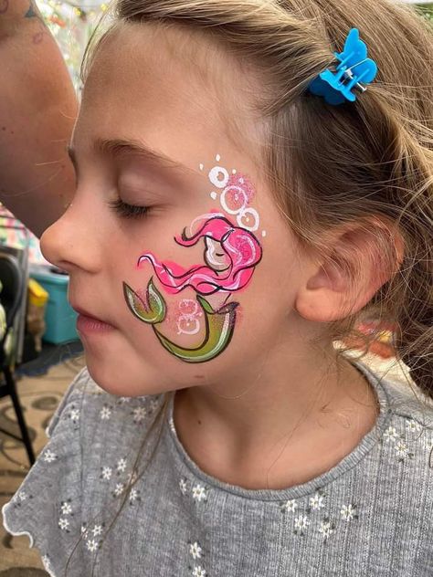 Mermaid Crown Face Paint, Face Painting Mermaid Easy, Mermaid Facepainting Kids Easy, Mermaid Face Paint Easy, Sea Face Paint, Mermaid Face Paint Kids Easy, Face Paint Mermaid, Fox Face Paint, Mermaid Face Paint