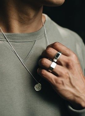 Mens Jewelry Aesthetic Silver, Seth Core, Masculine Rings, Mens Hands, Basic Necklace, Mens Silver Jewelry, Edgy Jewelry, Mens Rings Fashion, Mens Rings