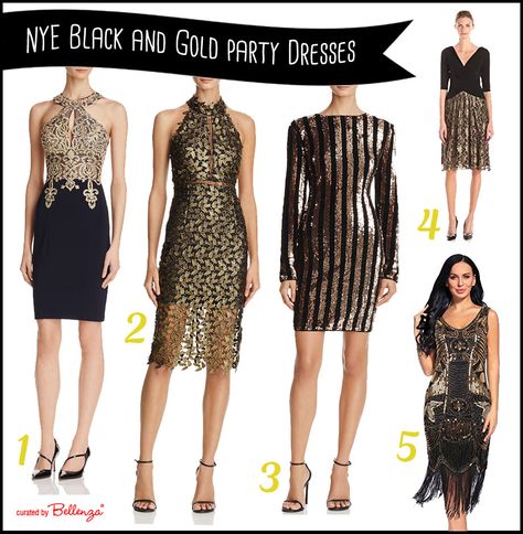 Black And Gold Cocktail Dress, Black And Gold Dress Outfit, Black And Gold Outfit Parties, New Years Dresses, Nye Glam, Flapper Inspired Dress, Black And Gold Outfit, New Years Eve Party Outfits, Black And Gold Party