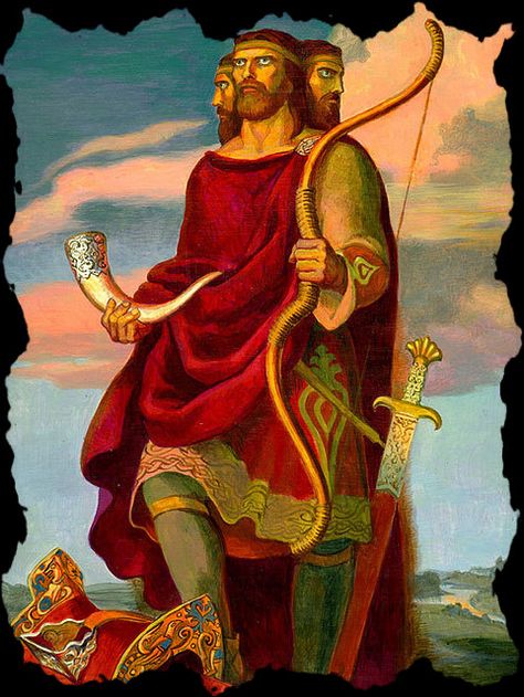 God Svetovid is also known under other names, depending on the particular Slavic tribe: Svyentovit, Svantovit, Swietowit, Svevid or simply Vid. Svetovid was main deity of Baltic Slavs and his cult is highly connected with fortress Arkona, located at Ruyan (Rugen) Island, which was once considered Holy land of the Slavs. Russian Mythology, Slavic Paganism, Slavic Mythology, Slavic Folklore, World Mythology, Russian Folk, Russian Art, Folk Tales, Gods And Goddesses