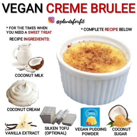 Vegan Creme Brulee, Vegan Dessert Recipe, Vegan Bites, Vegan Pastry, Vegan Pudding, Vegan Pastries, Quick Food, Vegetarian Life, Vegan Cream