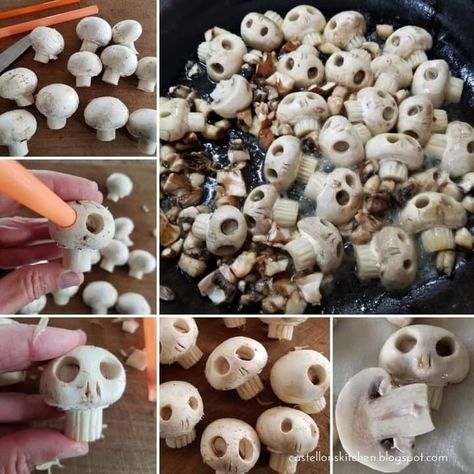 Skull Mushrooms, Bread Of The Dead, Plat Halloween, Recetas Halloween, Fest Mad, Halloween Fest, Spooky Food, Halloween Dinner, Festa Party