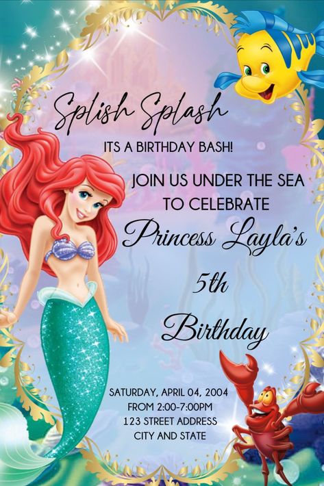 Little Mermaid Birthday Invtation Template Canva 1 This is an editable Canva digital invitation. Mermaid Invites Birthday, Mermaid Invitation Template Free, Ariel Invitations, Mermaid Theme Invitation, Mermaid Theme Birthday Invitation, Little Mermaid Birthday Invitations, Mermaid Birthday Invitations Free, Little Mermaid Invitations, Mermaid Happy Birthday