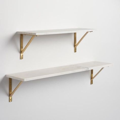 Angular Gold Metal Brackets Gold Shelf Brackets, Gold Shelves, Wall Storage Shelves, Wall Shelf Unit, Kitchen Wall Shelves, Wall Storage Unit, Marble Shelf, Wall Shelving Units, White Shelves